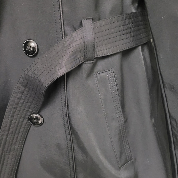 Worthington rain pea coat long with hood faux leather trim - Picture 9 of 15